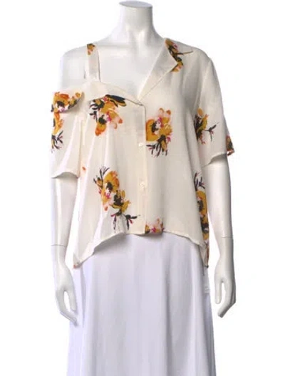 Pre-owned A.l.c Silk Floral Print Blouse In White