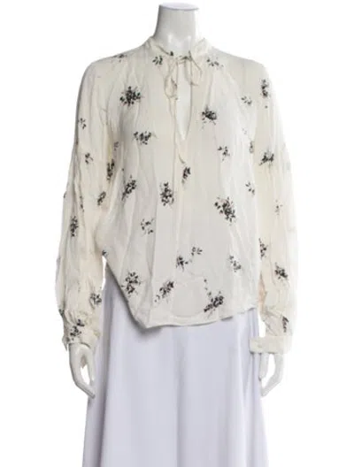 Pre-owned A.l.c Silk Floral Print Blouse In White