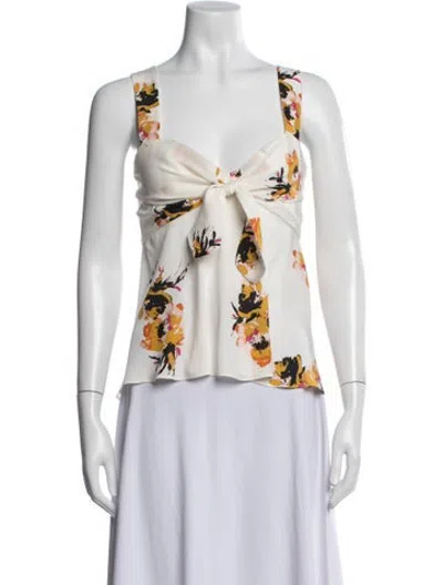 Pre-owned A.l.c Silk Floral Print Blouse In White