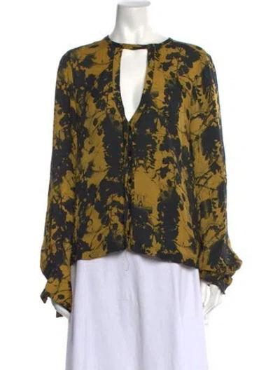 Pre-owned A.l.c Silk Floral Print Blouse In Yellow
