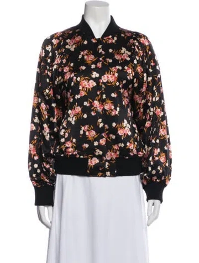 Pre-owned A.l.c Silk Floral Print Bomber Jacket In Black