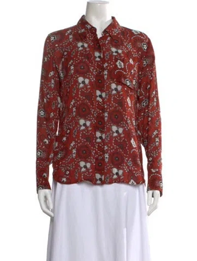 Pre-owned A.l.c Silk Floral Print Button-up Top In Orange