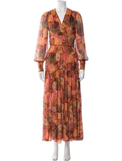 Pre-owned A.l.c Silk Floral Print Skirt Set In Orange