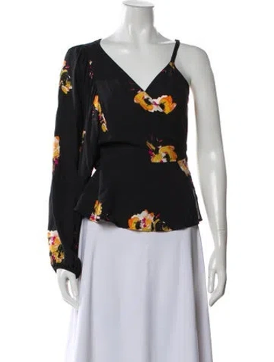 Pre-owned A.l.c Silk Floral Print Top In Black