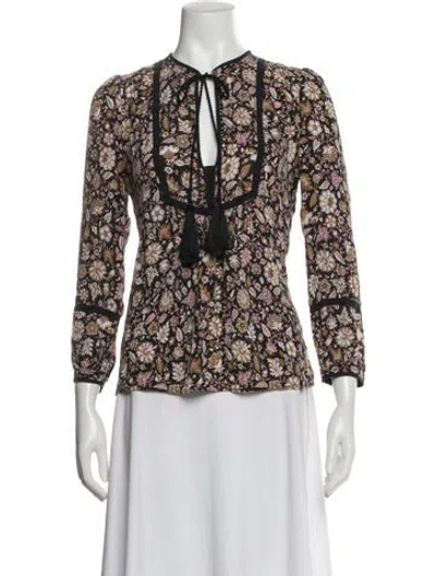 Pre-owned A.l.c Silk Floral Print Top In Black