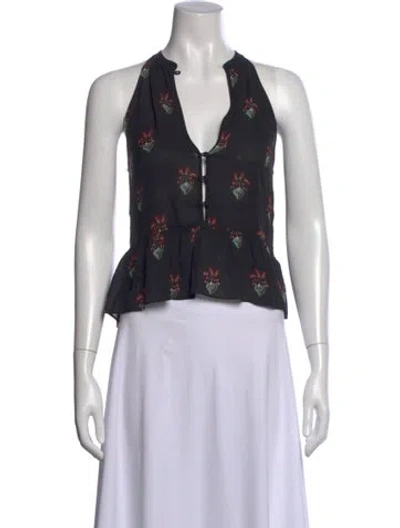 Pre-owned A.l.c Silk Floral Print Top In Black