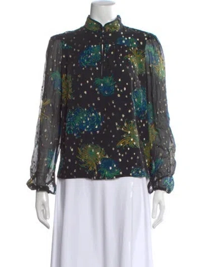 Pre-owned A.l.c Silk Floral Print Top In Black