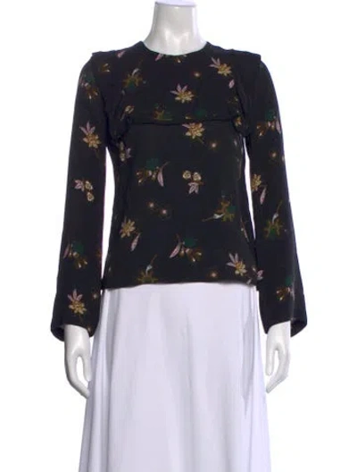 Pre-owned A.l.c Silk Floral Print Top In Black