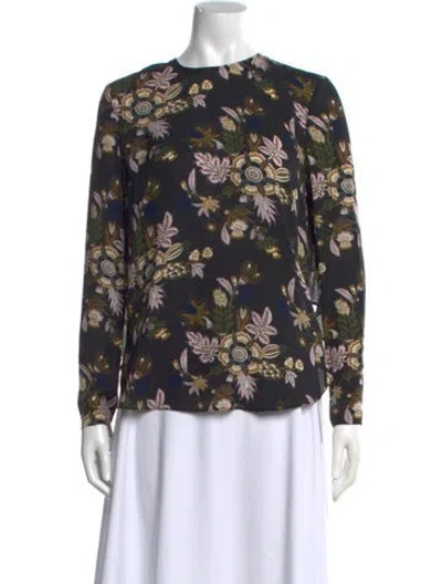 Pre-owned A.l.c Silk Floral Print Top In Black