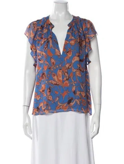 Pre-owned A.l.c Silk Floral Print Top In Blue