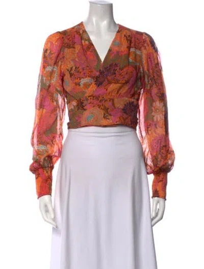 Pre-owned A.l.c Silk Floral Print Top In Orange