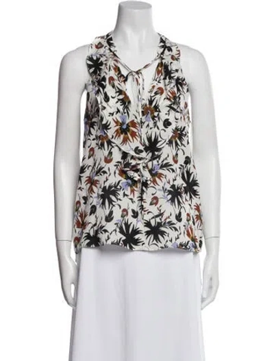 Pre-owned A.l.c Silk Floral Print Top In White