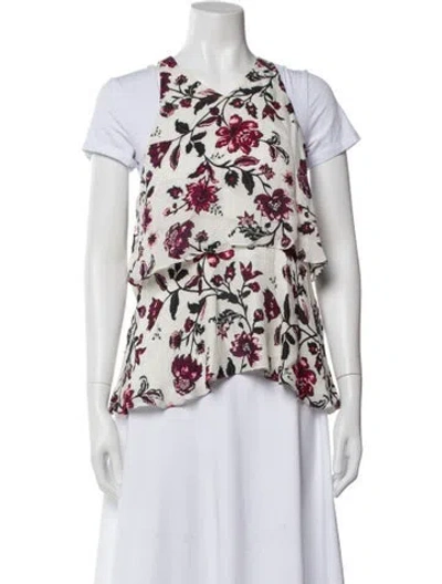 Pre-owned A.l.c Silk Floral Print Top In White