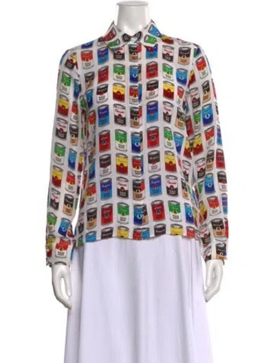 Pre-owned A.l.c Silk Graphic Print Button-up Top In Multi