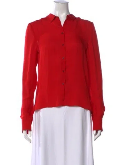 Pre-owned A.l.c Silk Long Sleeve Button-up Top In Red