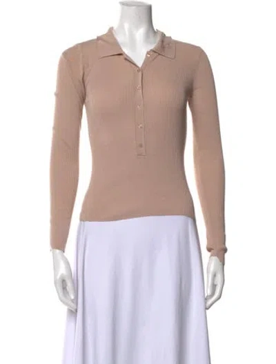 Pre-owned A.l.c Silk Long Sleeve Polo In Neutrals