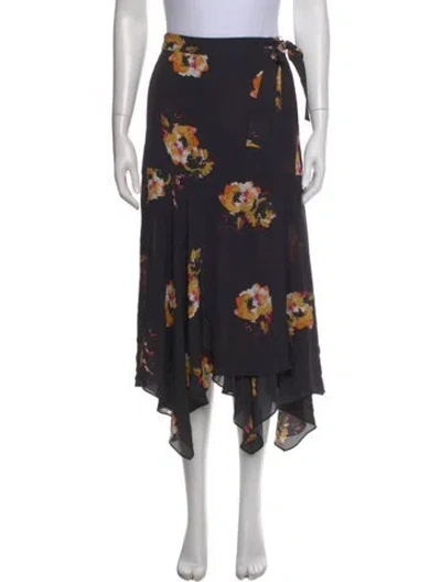 Pre-owned A.l.c Silk Midi Length Skirt In Yellow