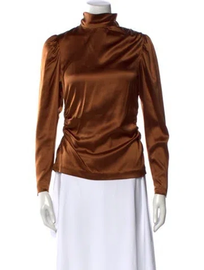 Pre-owned A.l.c Silk Mock Neck Top In Brown