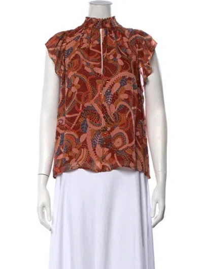 Pre-owned A.l.c Silk Paisley Print Blouse In Brown/metallic