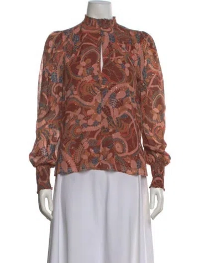 Pre-owned A.l.c Silk Paisley Print Blouse In Orange