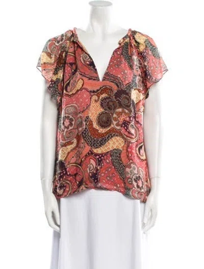 Pre-owned A.l.c Silk Paisley Print Blouse In Orange