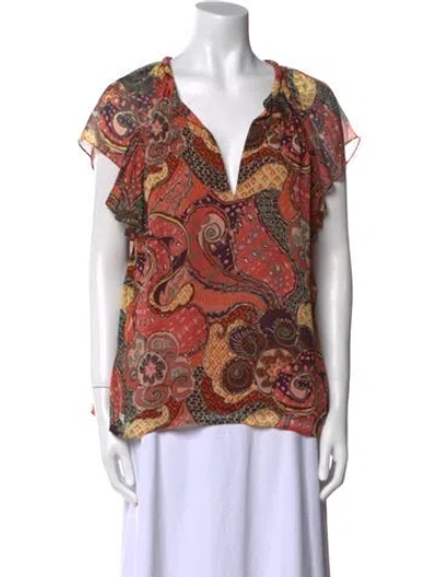 Pre-owned A.l.c Silk Paisley Print Blouse In Red