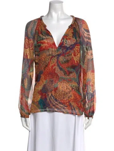 Pre-owned A.l.c Silk Patterned Blouse In Brown