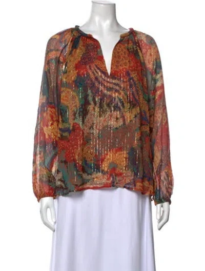 Pre-owned A.l.c Silk Patterned Blouse In Metallic/orange