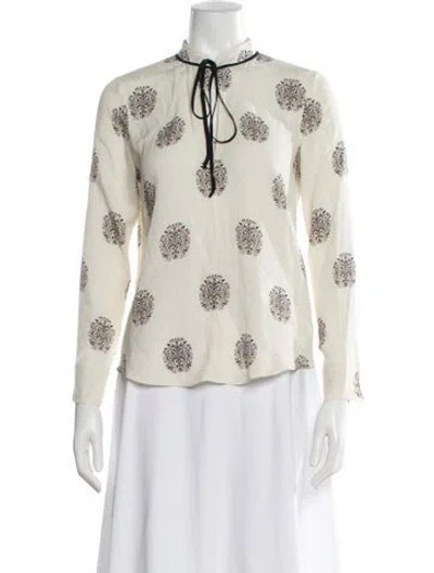 Pre-owned A.l.c Silk Patterned Blouse In White