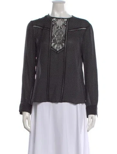 Pre-owned A.l.c Silk Polka Dot Print Blouse In Black