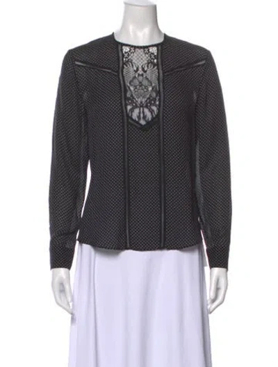 Pre-owned A.l.c Silk Polka Dot Print Blouse In Black