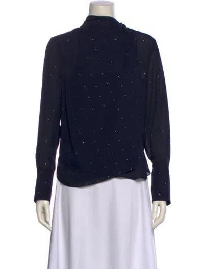 Pre-owned A.l.c Silk Polka Dot Print Blouse In Blue