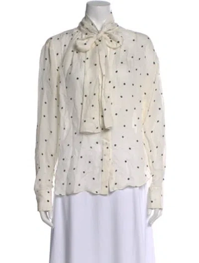Pre-owned A.l.c Silk Polka Dot Print Blouse In Neutral