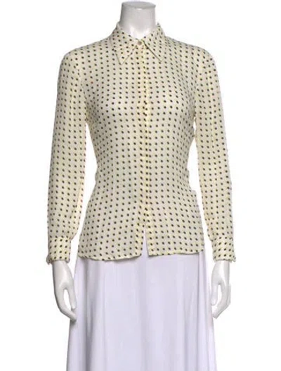 Pre-owned A.l.c Silk Polka Dot Print Blouse In Neutrals