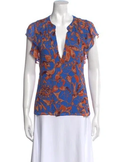 Pre-owned A.l.c Silk Printed Blouse In Blue