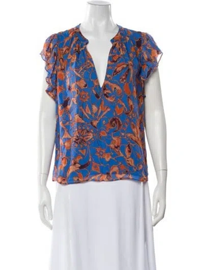 Pre-owned A.l.c Silk Printed Blouse In Blue