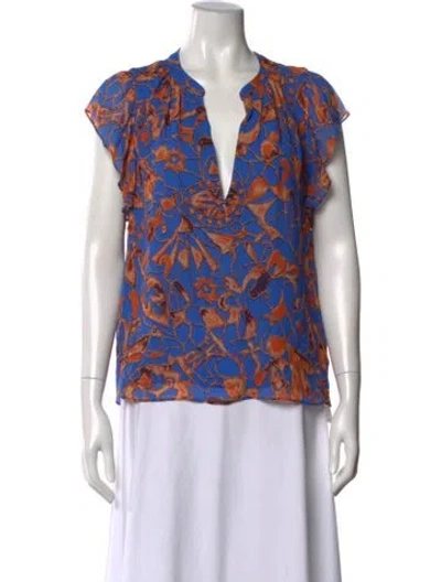Pre-owned A.l.c Silk Printed Blouse In Blue