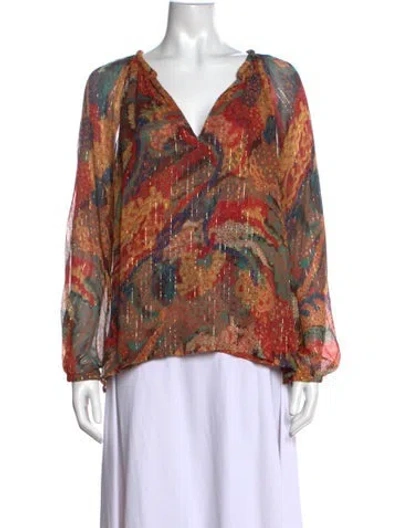 Pre-owned A.l.c Silk Printed Blouse In Brown