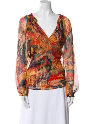 Pre-owned A.l.c Silk Printed Blouse In Orange