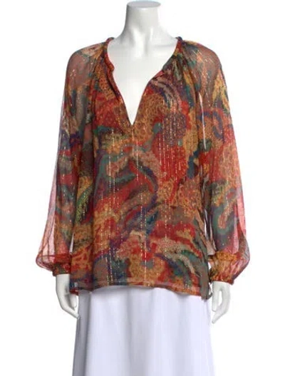 Pre-owned A.l.c Silk Printed Blouse In Orange