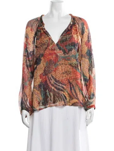 Pre-owned A.l.c Silk Printed Blouse In Orange
