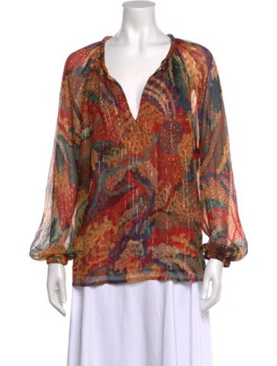 Pre-owned A.l.c Silk Printed Blouse In Orange