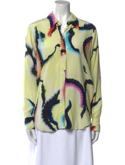 Pre-owned A.l.c Silk Printed Button-up Top In Yellow