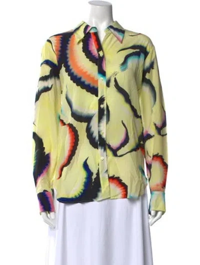 Pre-owned A.l.c Silk Printed Top In Yellow