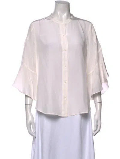 Pre-owned A.l.c Silk Short Sleeve Blouse In White