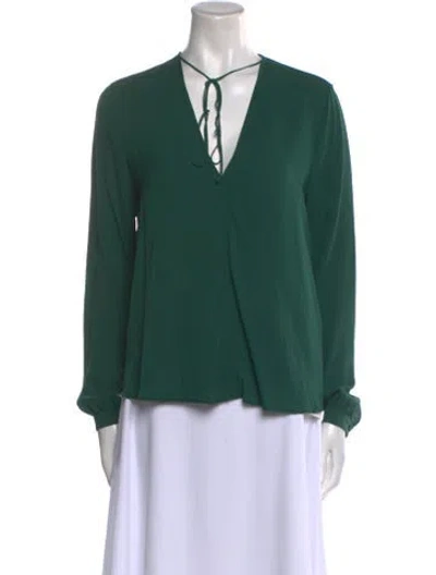 Pre-owned A.l.c Silk Tie Neck Blouse In Green