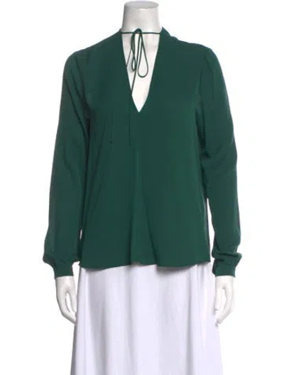 Pre-owned A.l.c Silk Tie Neck Blouse In Green
