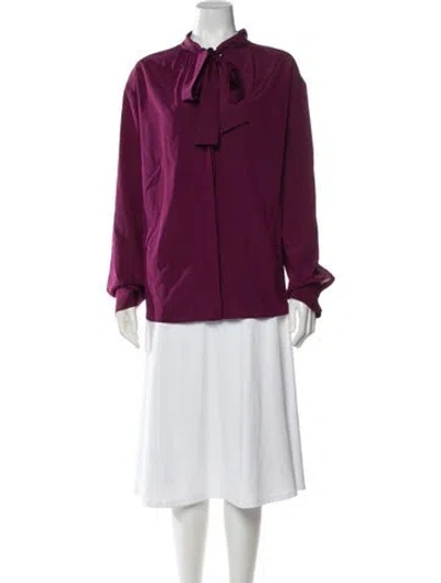Pre-owned A.l.c Silk Tie Neck Blouse In Purple