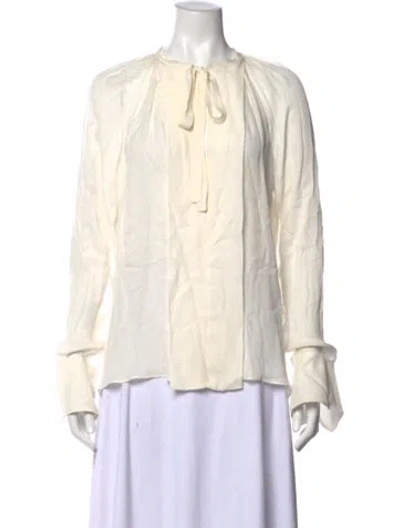 Pre-owned A.l.c Silk Tie Neck Blouse In White