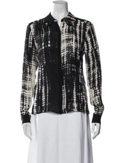 Pre-owned A.l.c Silk Tie-dye Print Button-up Top In Black